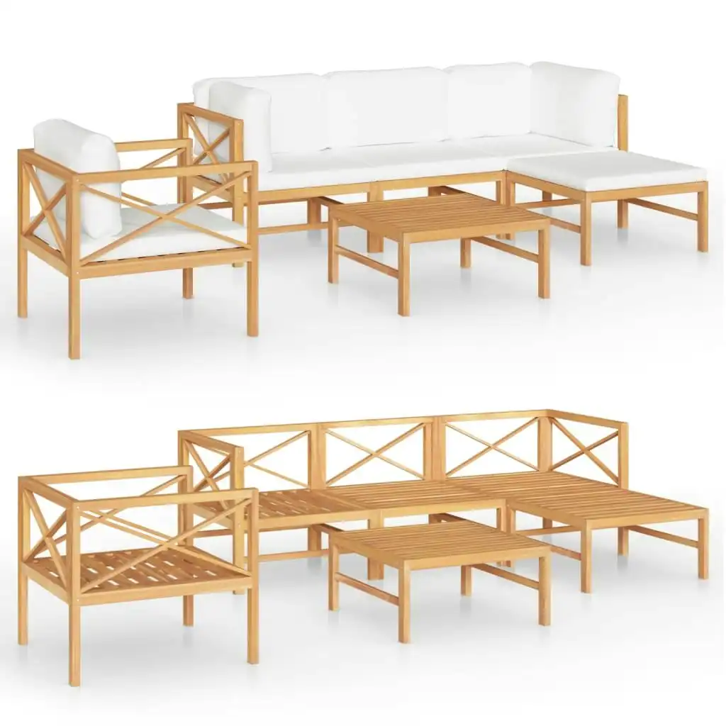 6 Piece Garden Lounge Set with Cream Cushions Solid Teak Wood 3087200