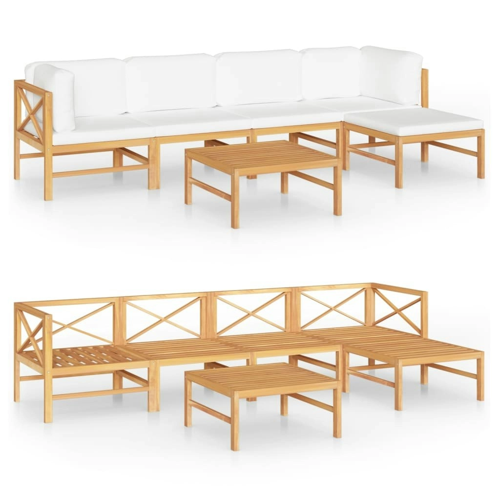 6 Piece Garden Lounge Set with Cream Cushions Solid Teak Wood 3087202