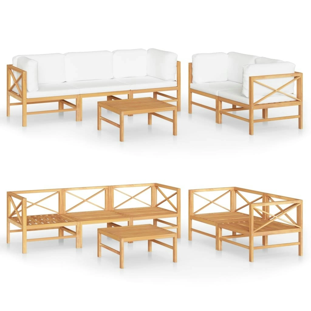 6 Piece Garden Lounge Set with Cream Cushions Solid Teak Wood 3087214