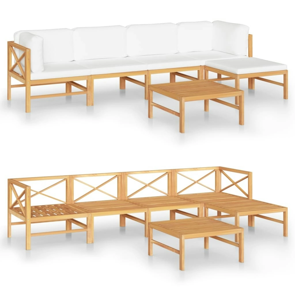 6 Piece Garden Lounge Set with Cream Cushions Solid Teak Wood 3087242