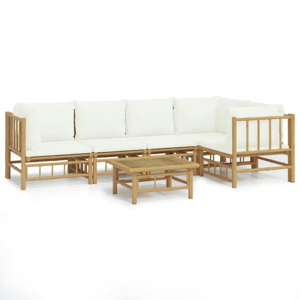 6 Piece Garden Lounge Set with Cream White Cushions  Bamboo 3155201