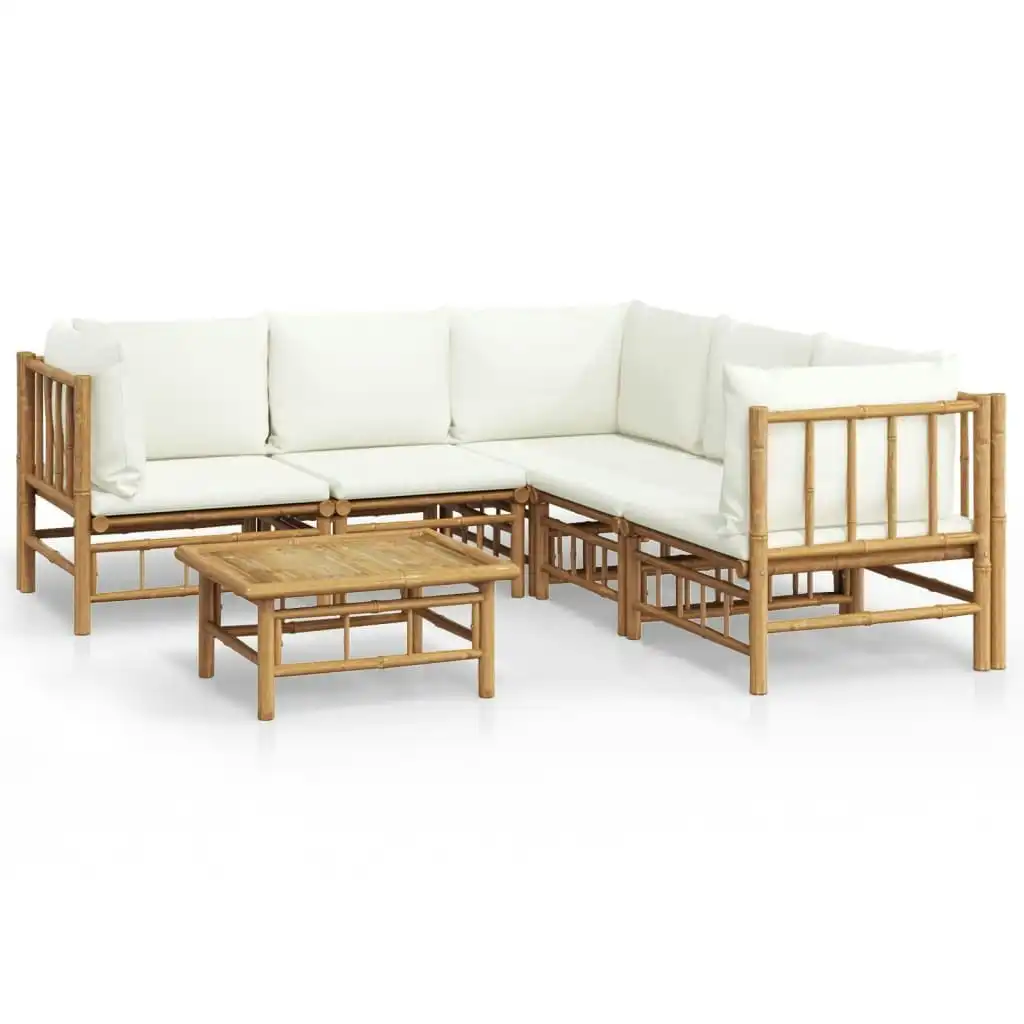 6 Piece Garden Lounge Set with Cream White Cushions  Bamboo 3155188