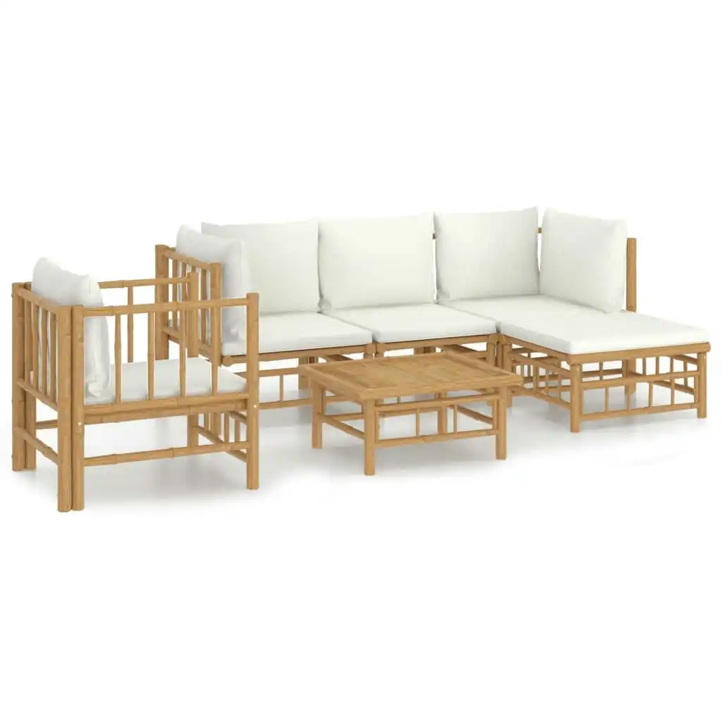 6 Piece Garden Lounge Set with Cream White Cushions  Bamboo 3155179