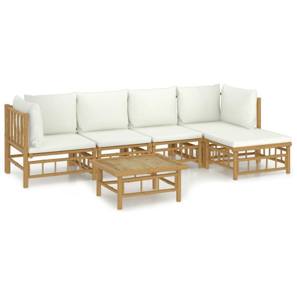 6 Piece Garden Lounge Set with Cream White Cushions  Bamboo 3155180