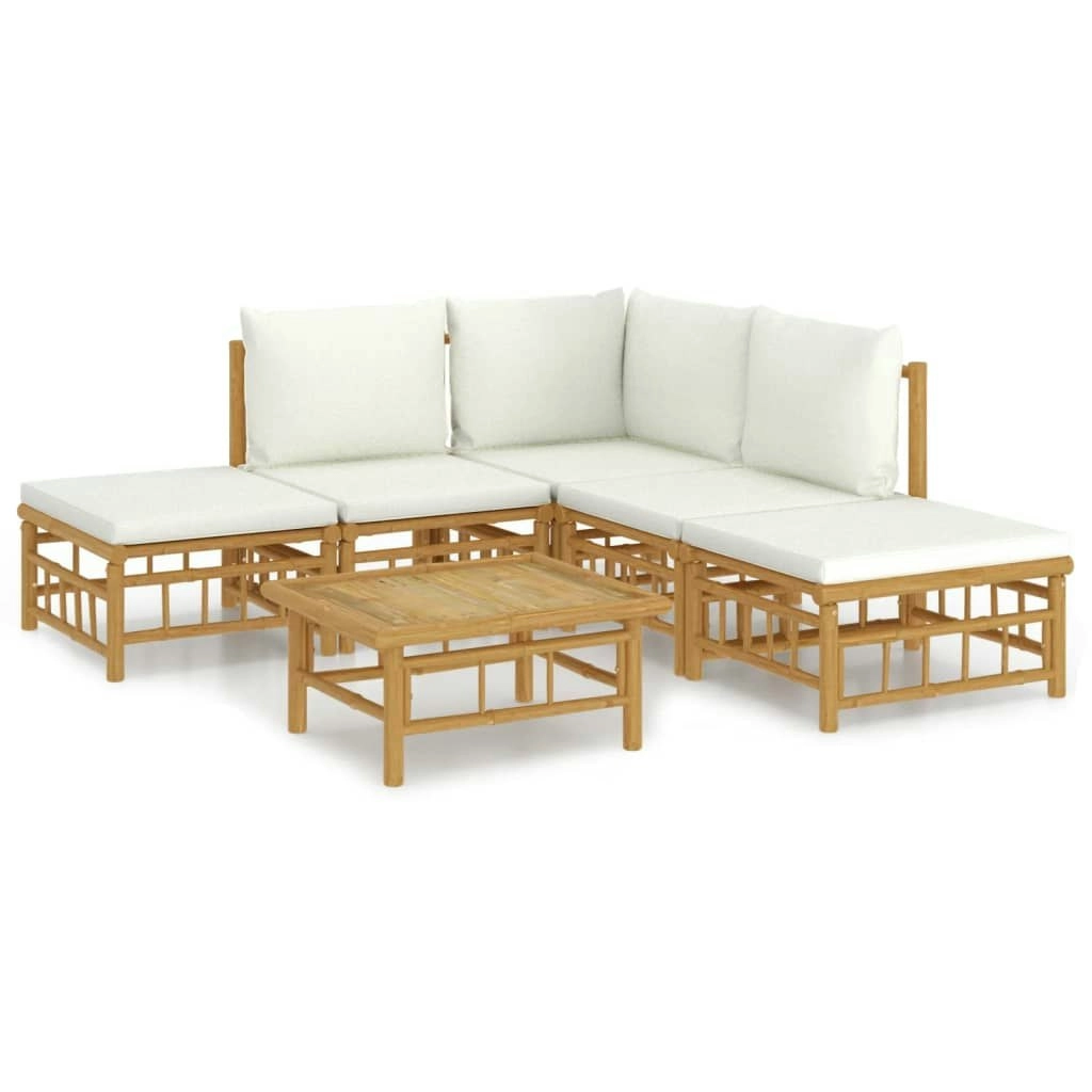 6 Piece Garden Lounge Set with Cream White Cushions  Bamboo 3155175