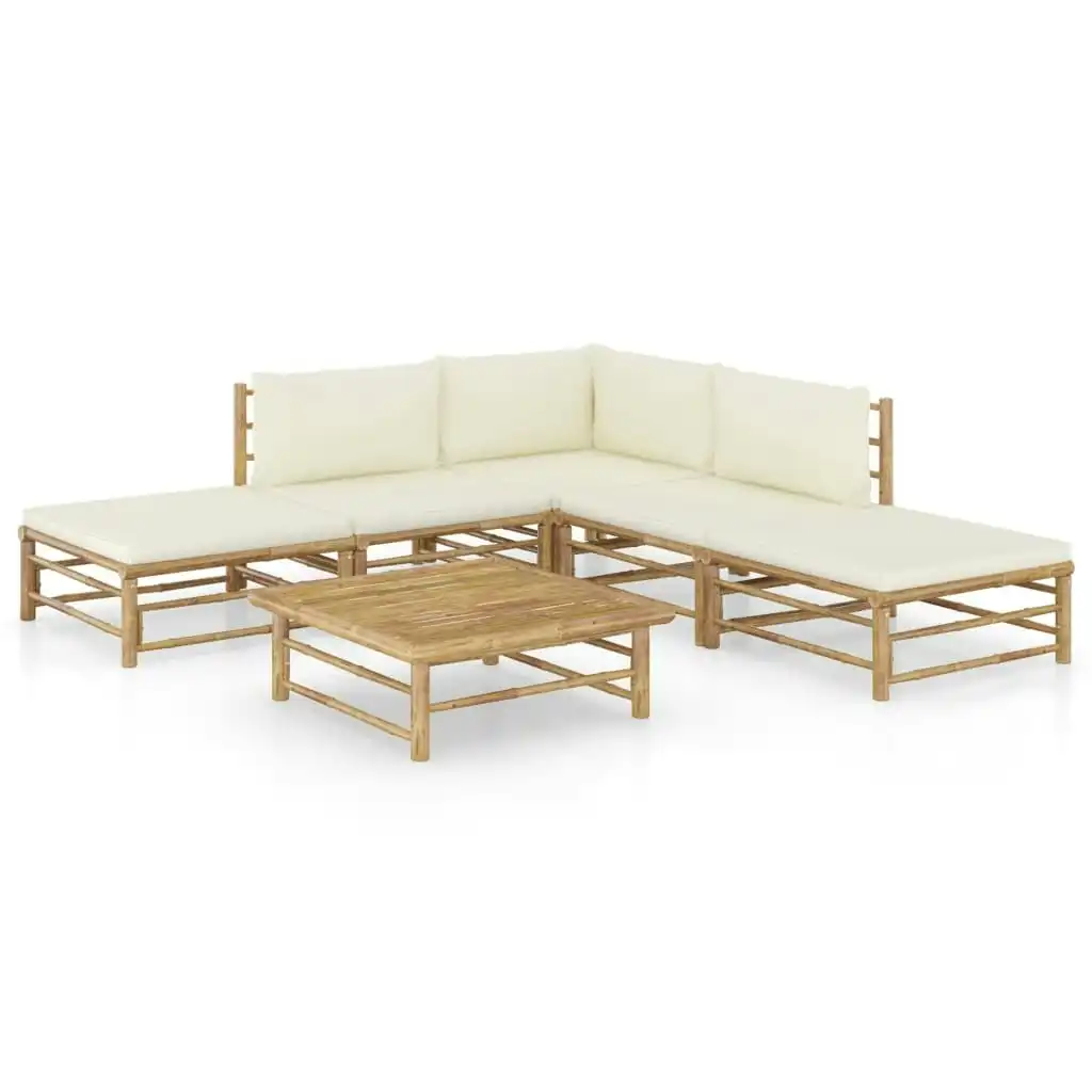 6 Piece Garden Lounge Set with Cream White Cushions Bamboo 3058187