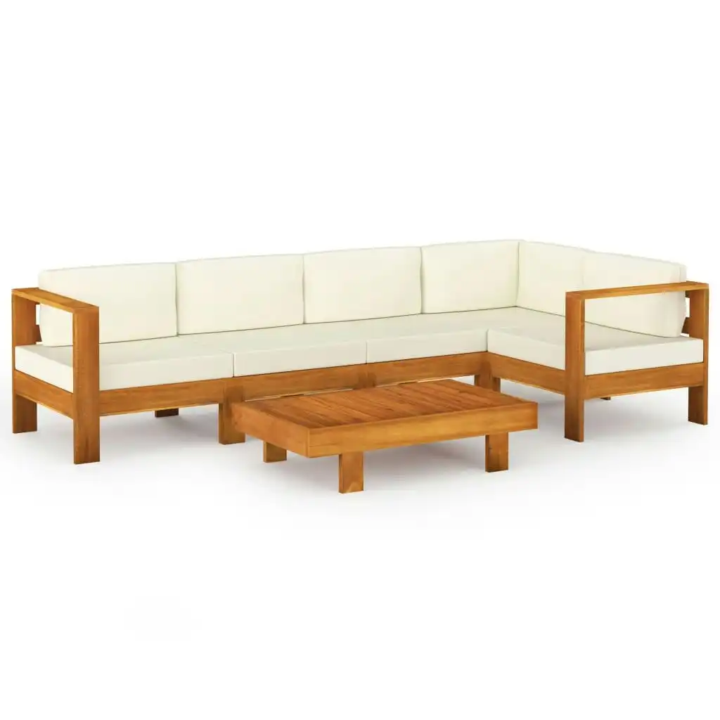 6 Piece Garden Lounge Set with Cream White Cushions Acacia Wood 3057933