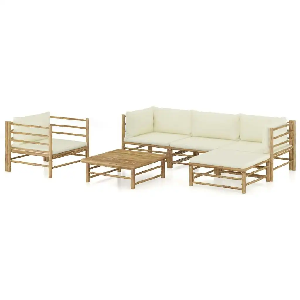 6 Piece Garden Lounge Set with Cream White Cushions Bamboo 3058195