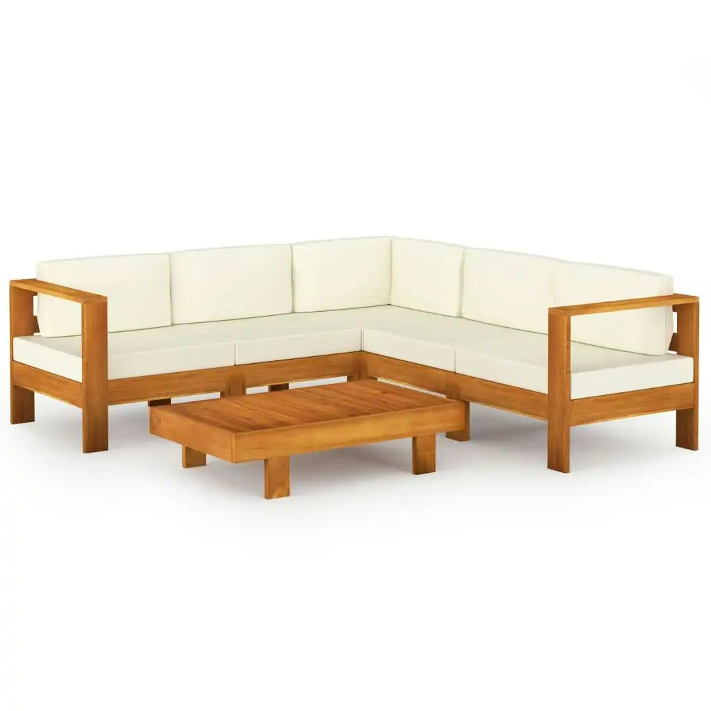 6 Piece Garden Lounge Set with Cream White Cushions Acacia Wood 3057935