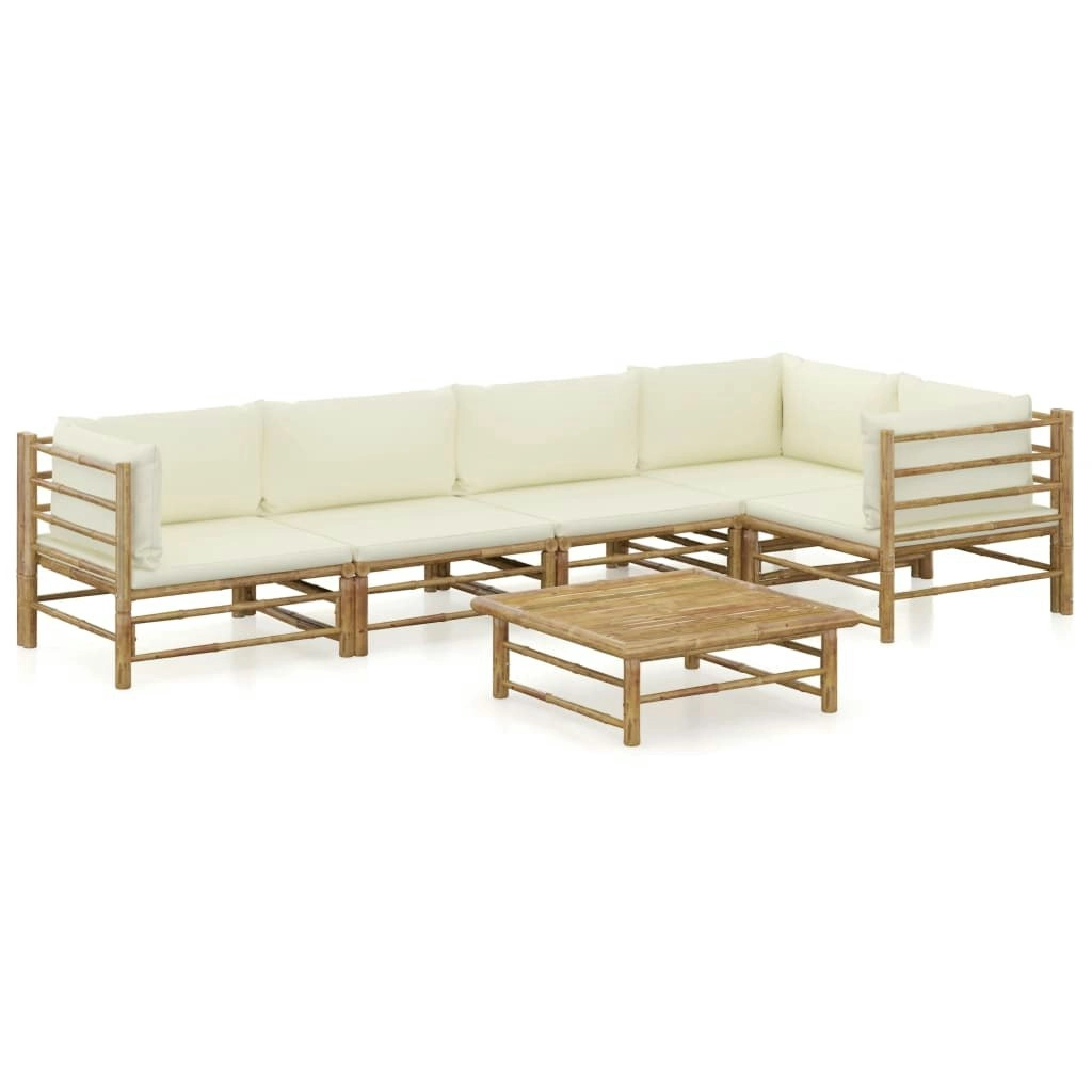 6 Piece Garden Lounge Set with Cream White Cushions Bamboo 3058239