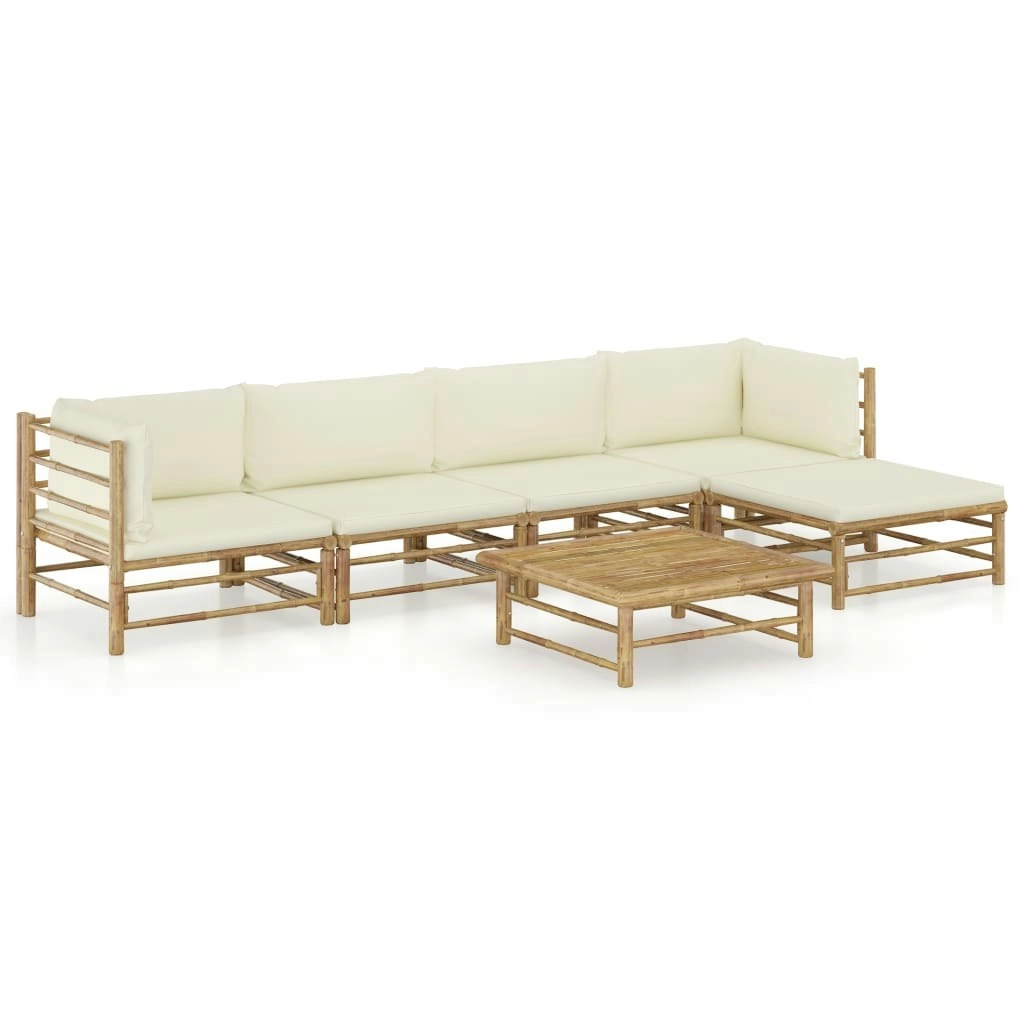 6 Piece Garden Lounge Set with Cream White Cushions Bamboo 3058197