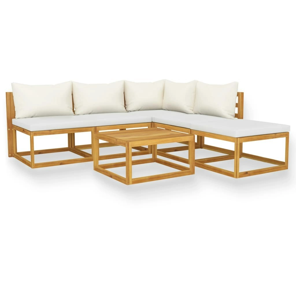 6 Piece Garden Lounge Set with Cushion Cream Solid Acacia Wood 3057654