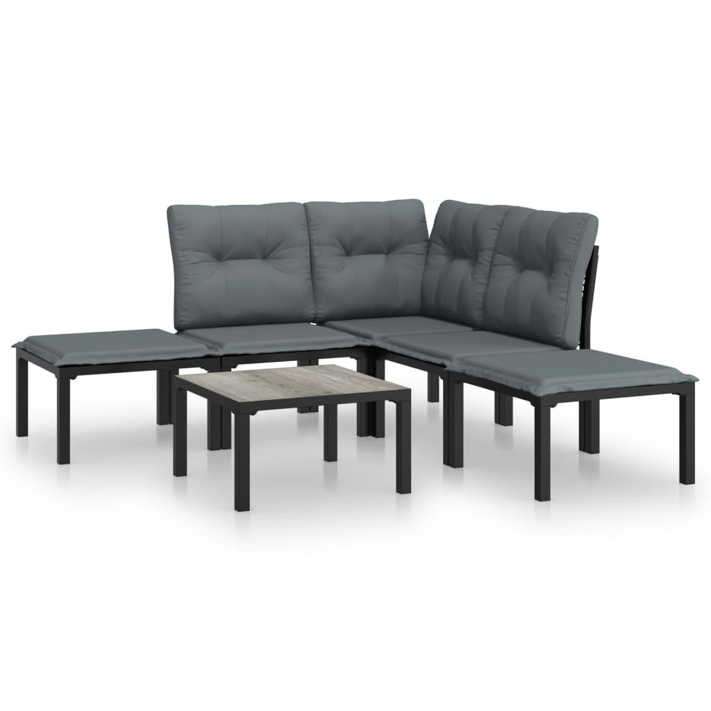 6 Piece Garden Lounge Set Black and Grey Poly Rattan 3187756