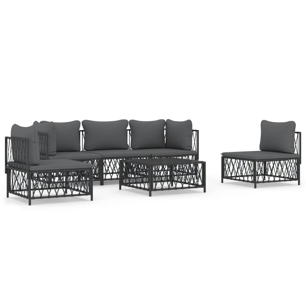 6 Piece Garden Lounge Set with Cushions Anthracite Steel 3186841