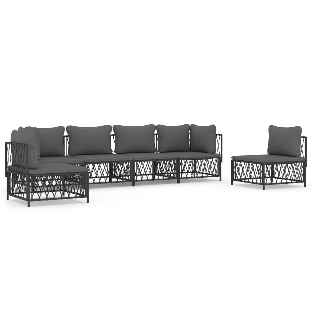 6 Piece Garden Lounge Set with Cushions Anthracite Steel 3186843