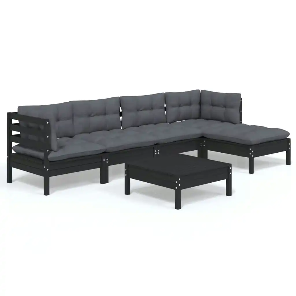 6 Piece Garden Lounge Set with Cushions Black Pinewood 3096368