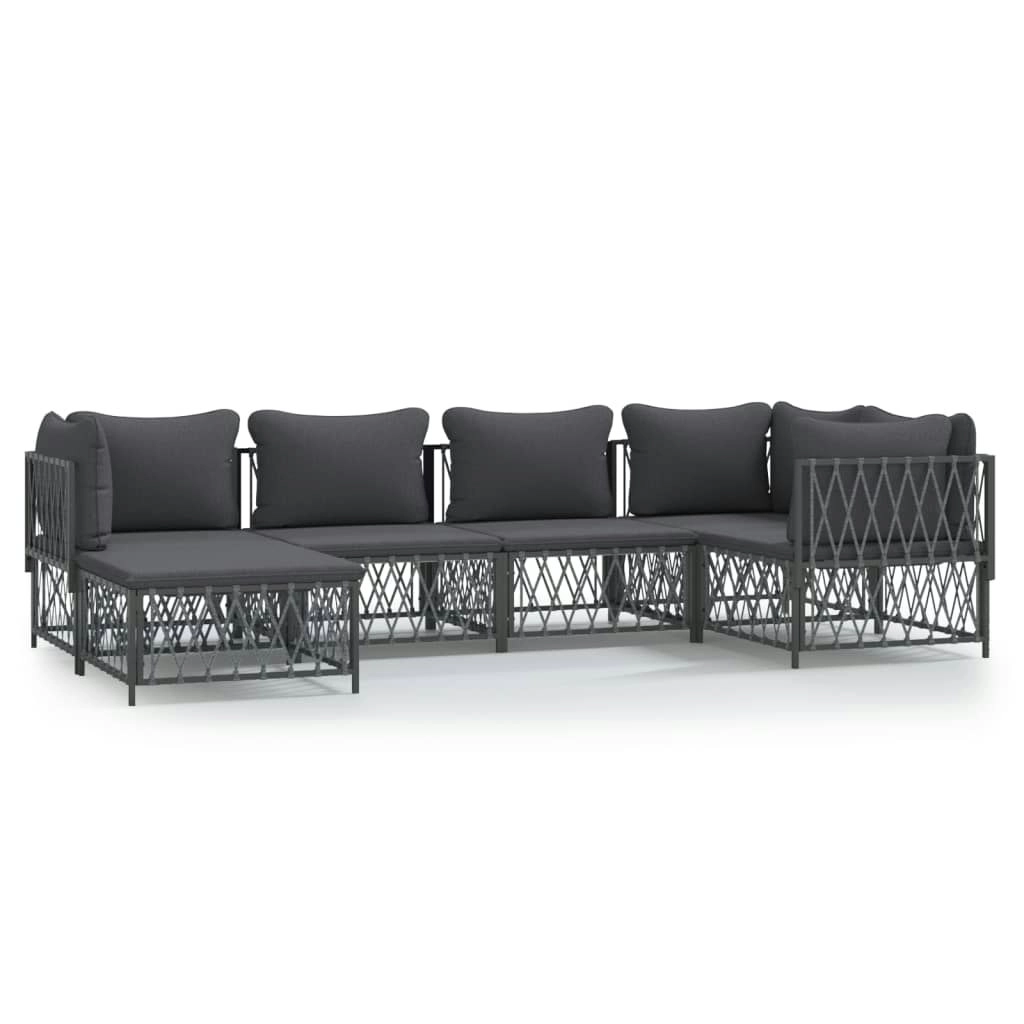 6 Piece Garden Lounge Set with Cushions Anthracite Steel 3186893