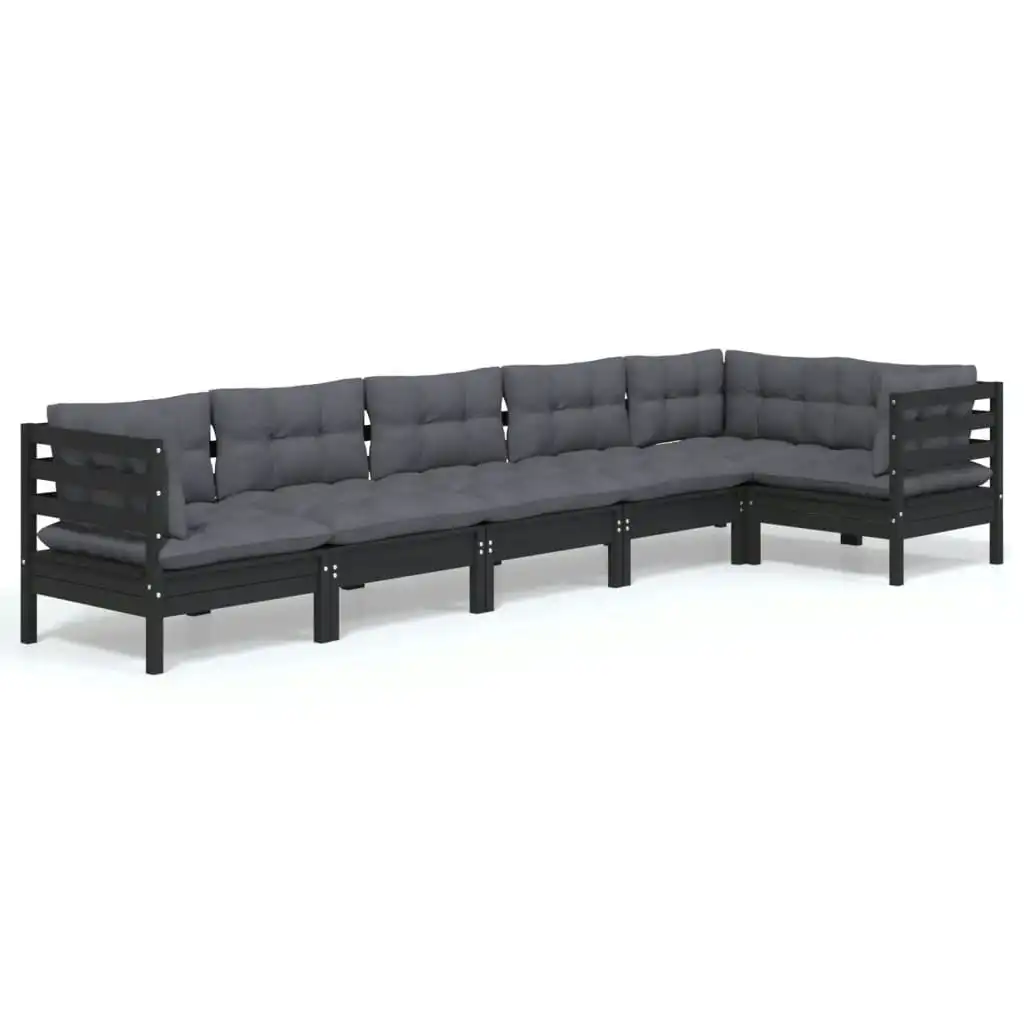 6 Piece Garden Lounge Set with Cushions Black Pinewood 3096398