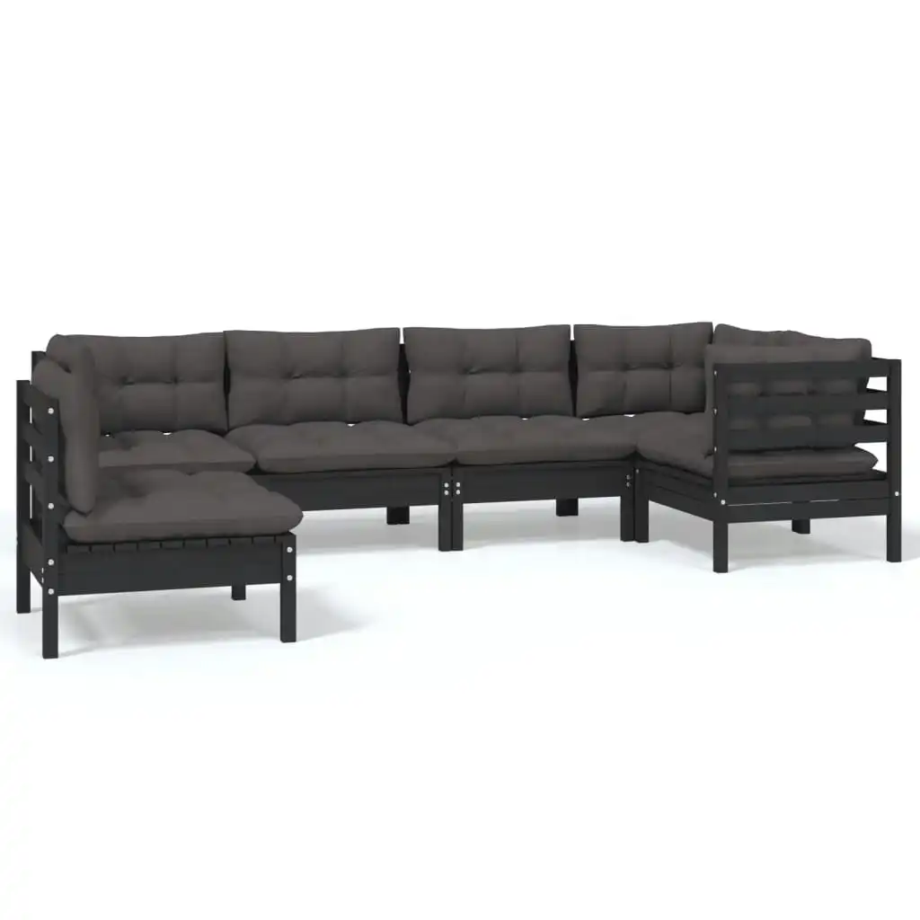 6 Piece Garden Lounge Set with Cushions Black Pinewood 3096422