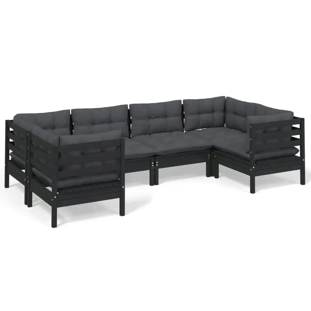 6 Piece Garden Lounge Set with Cushions Black Pinewood 3097299