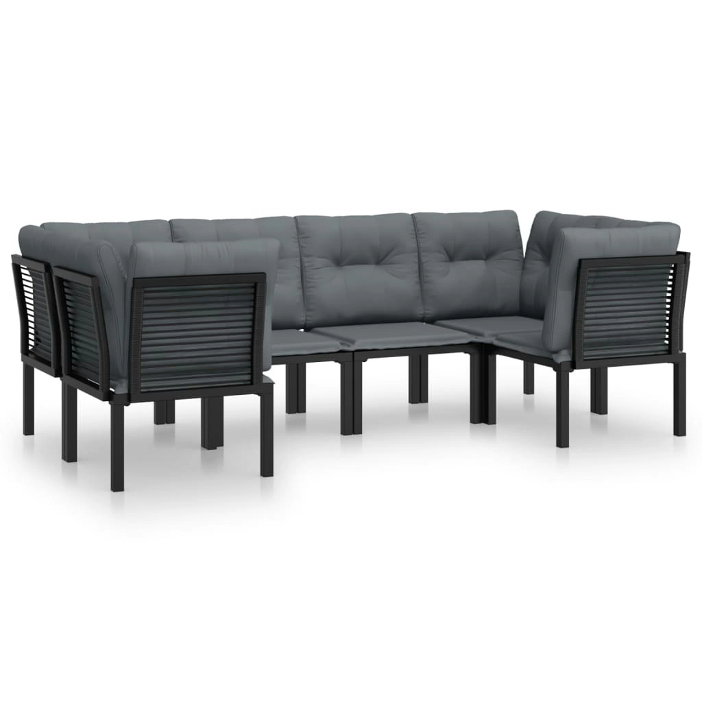 6 Piece Garden Lounge Set Black and Grey Poly Rattan 3187768