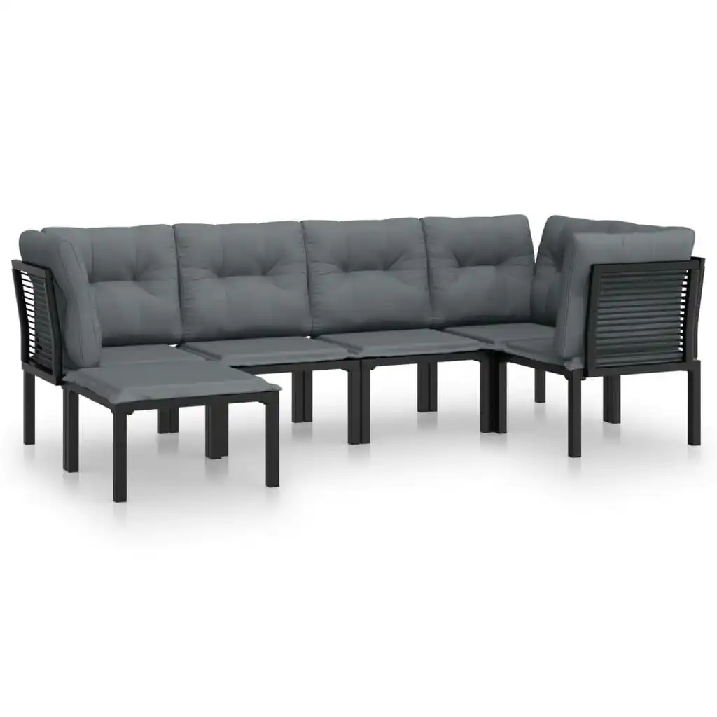 6 Piece Garden Lounge Set Black and Grey Poly Rattan 3187758