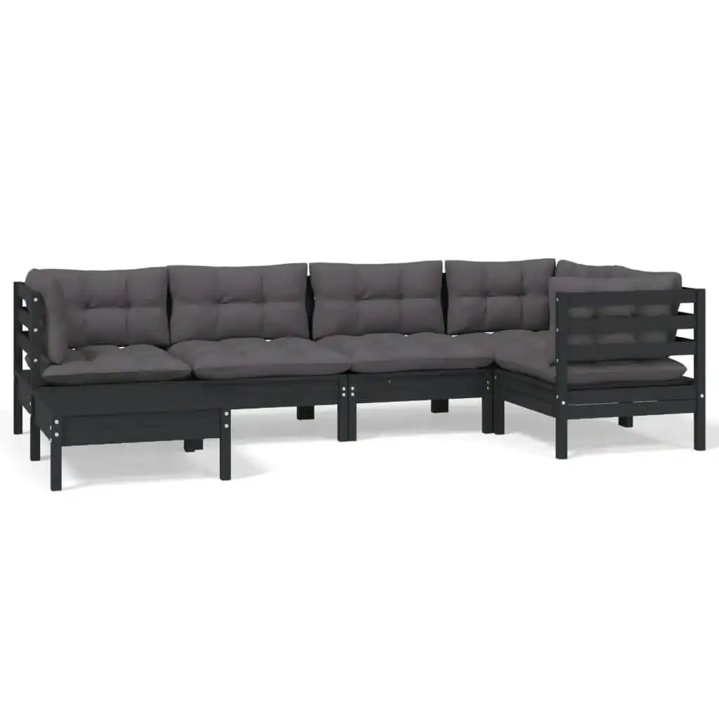 6 Piece Garden Lounge Set with Cushions Black Solid Pinewood 3096542