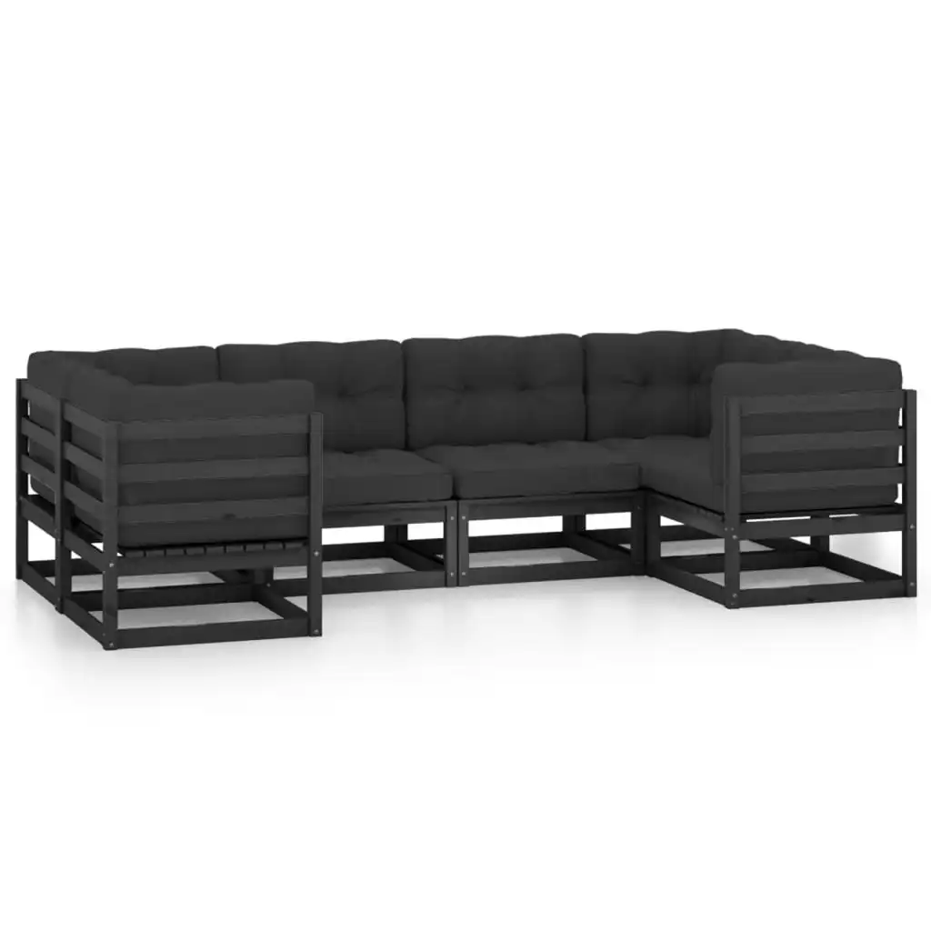 6 Piece Garden Lounge Set with Cushions Black Solid Pinewood 3077298