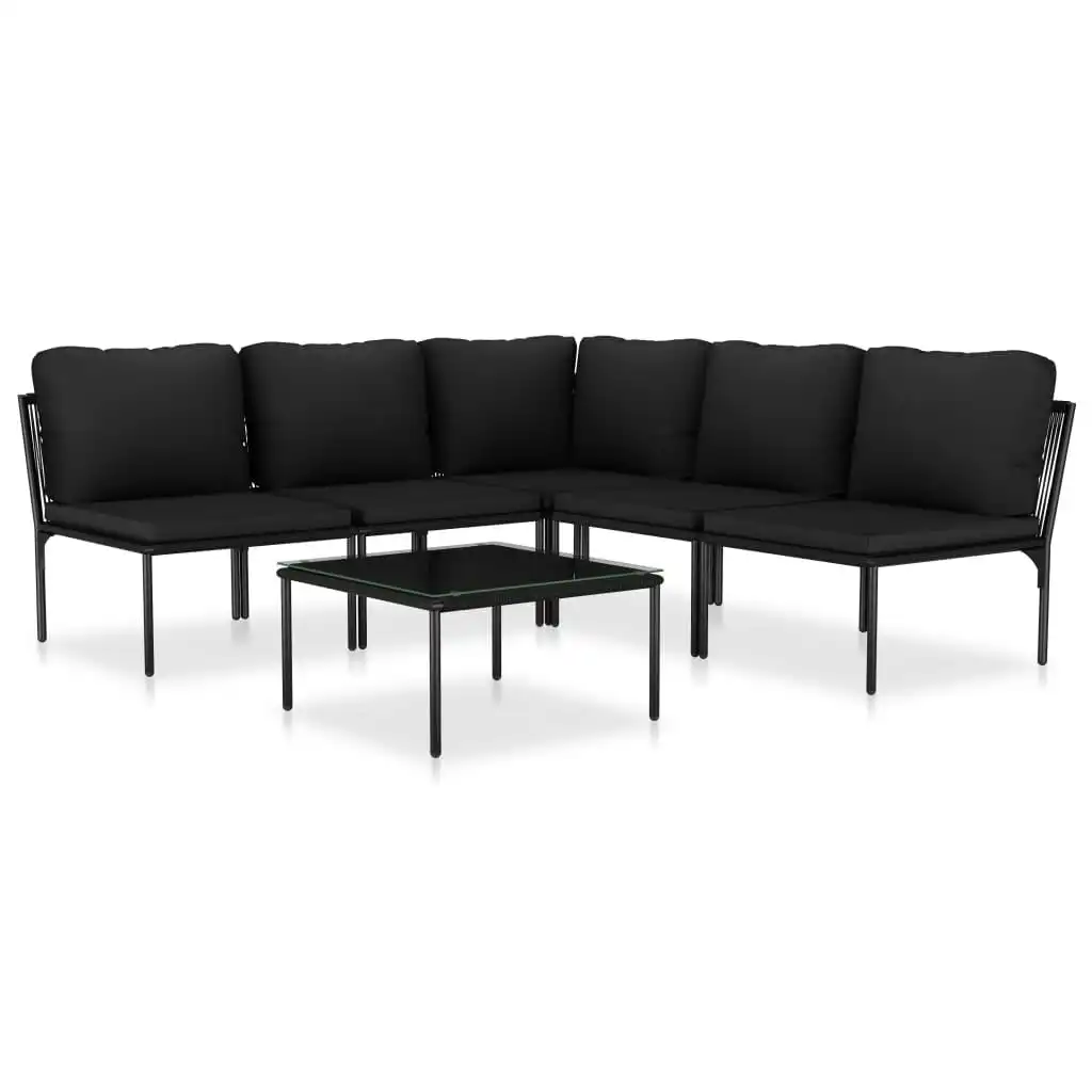 6 Piece Garden Lounge Set with Cushions Black PVC 48588