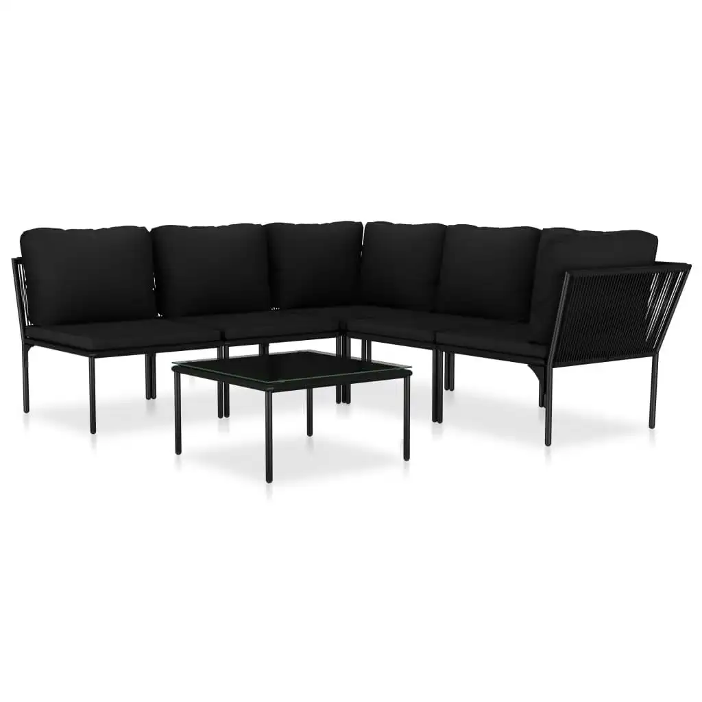 6 Piece Garden Lounge Set with Cushions Black PVC 48591