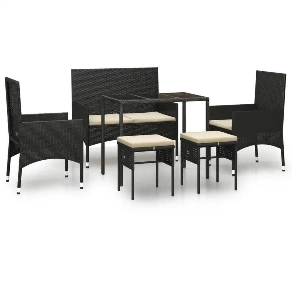 6 Piece Garden Lounge Set with Cushions Black Poly Rattan 319508