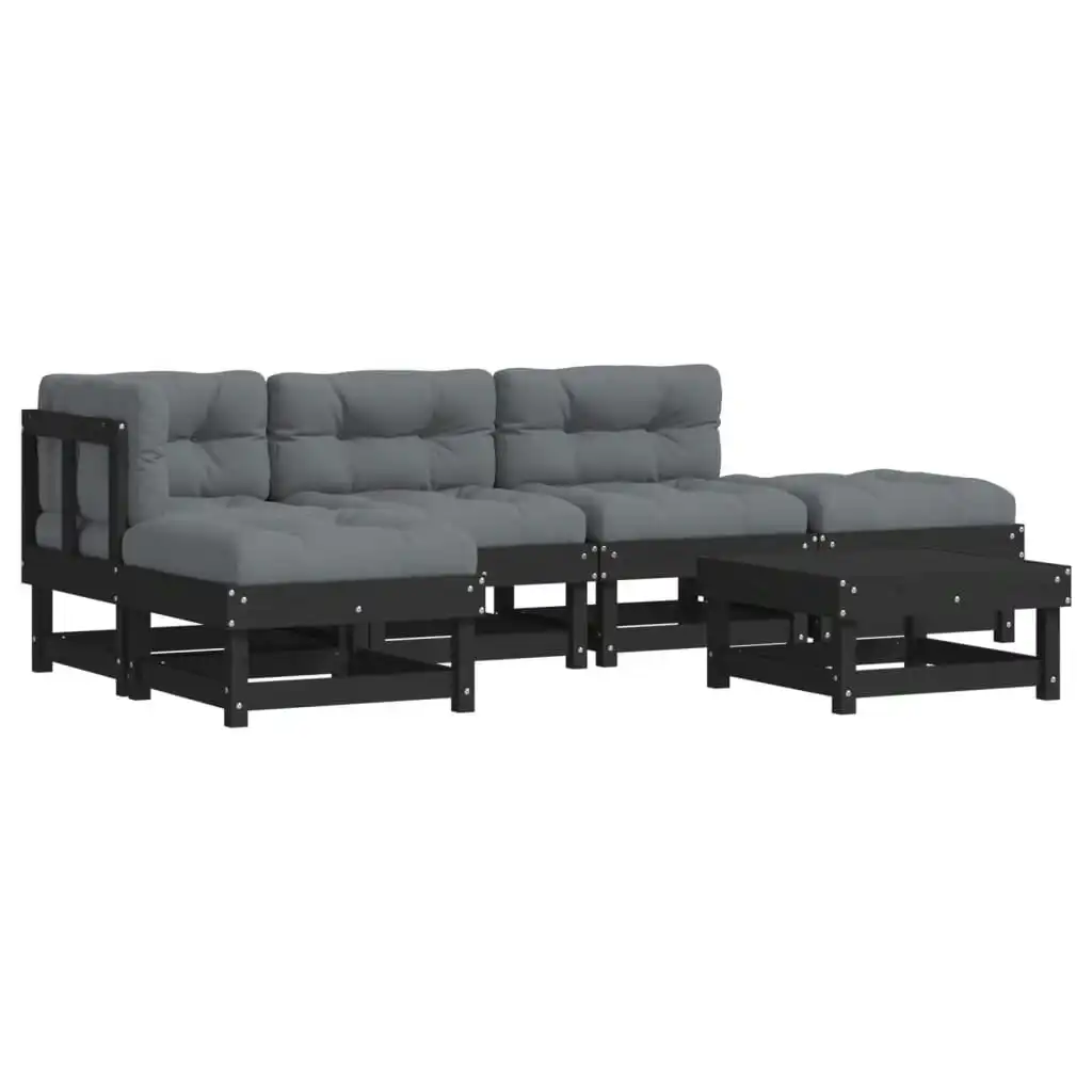 6 Piece Garden Lounge Set with Cushions Black Solid Wood 3185896