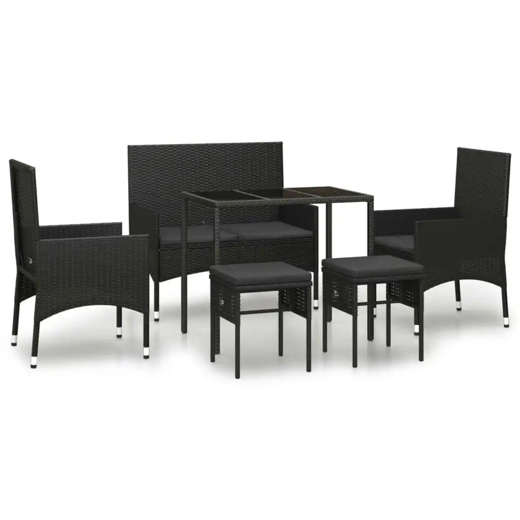 6 Piece Garden Lounge Set with Cushions Black Poly Rattan 319510