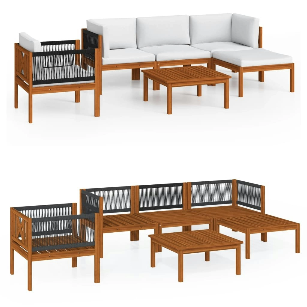 6 Piece Garden Lounge Set with Cushions Cream Solid Acacia Wood 3057880