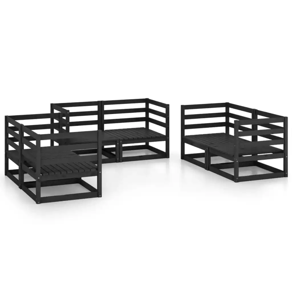 6 Piece Garden Lounge Set Black Solid Pinewood 3075443