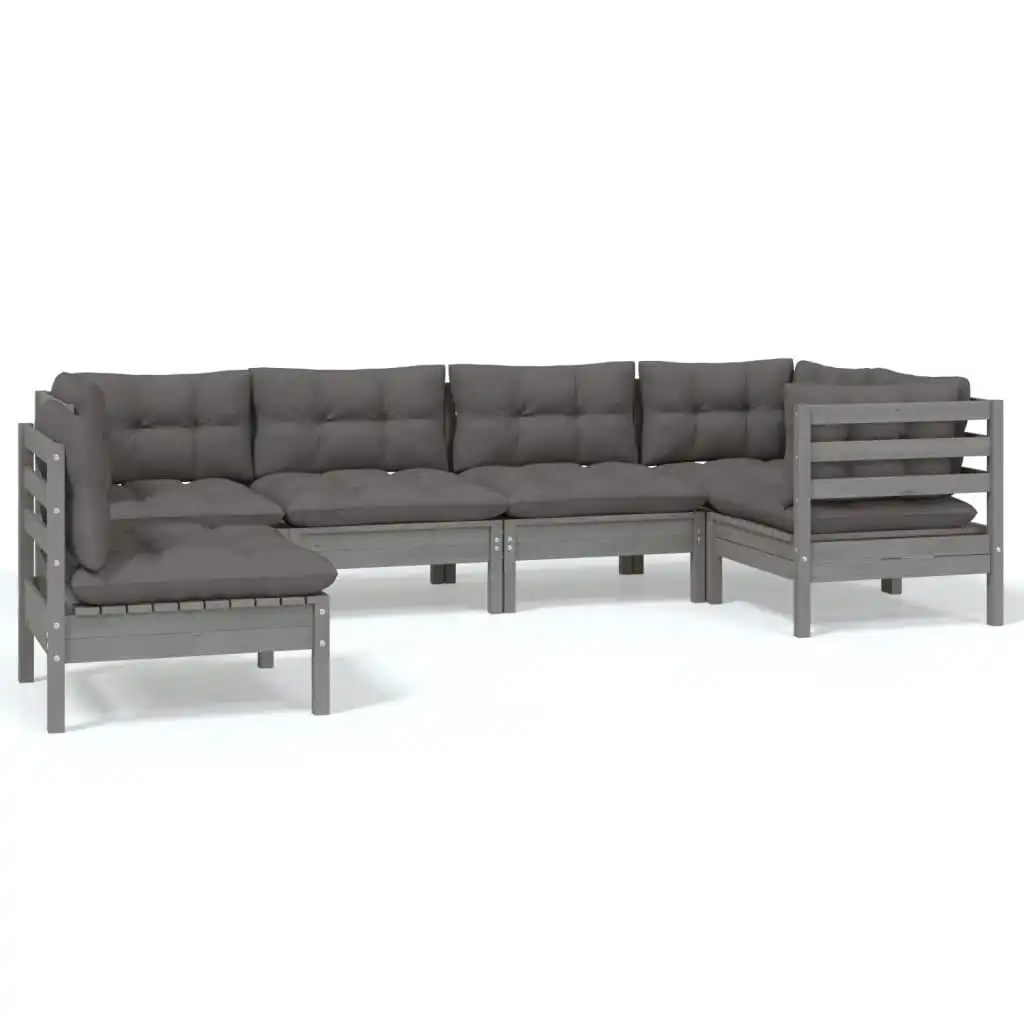 6 Piece Garden Lounge Set with Cushions Grey Pinewood 3096420