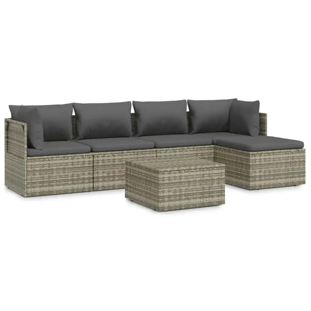 6 Piece Garden Lounge Set with Cushions Grey Poly Rattan 3157320