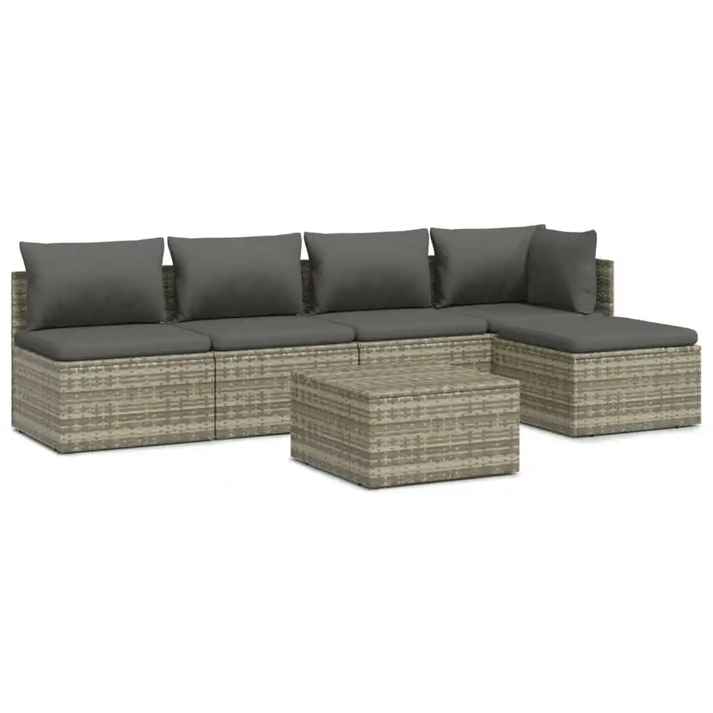 6 Piece Garden Lounge Set with Cushions Grey Poly Rattan 3157315