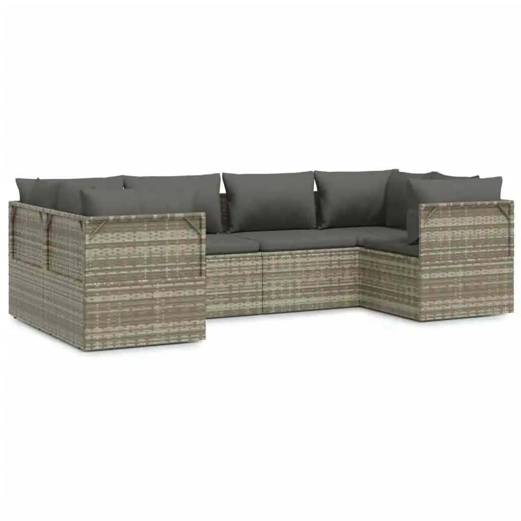 6 Piece Garden Lounge Set with Cushions Grey Poly Rattan 3157333