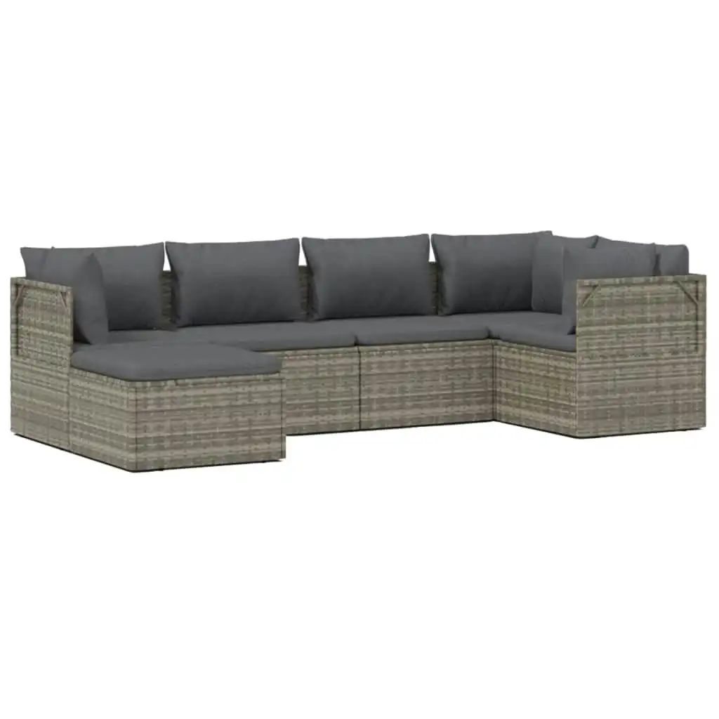 6 Piece Garden Lounge Set with Cushions Grey Poly Rattan 3157383