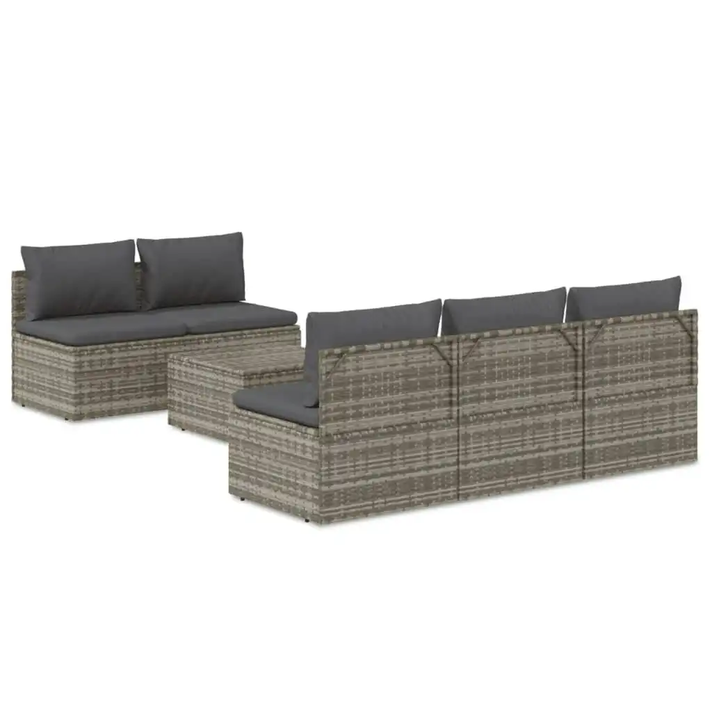 6 Piece Garden Lounge Set with Cushions Grey Poly Rattan 3157482