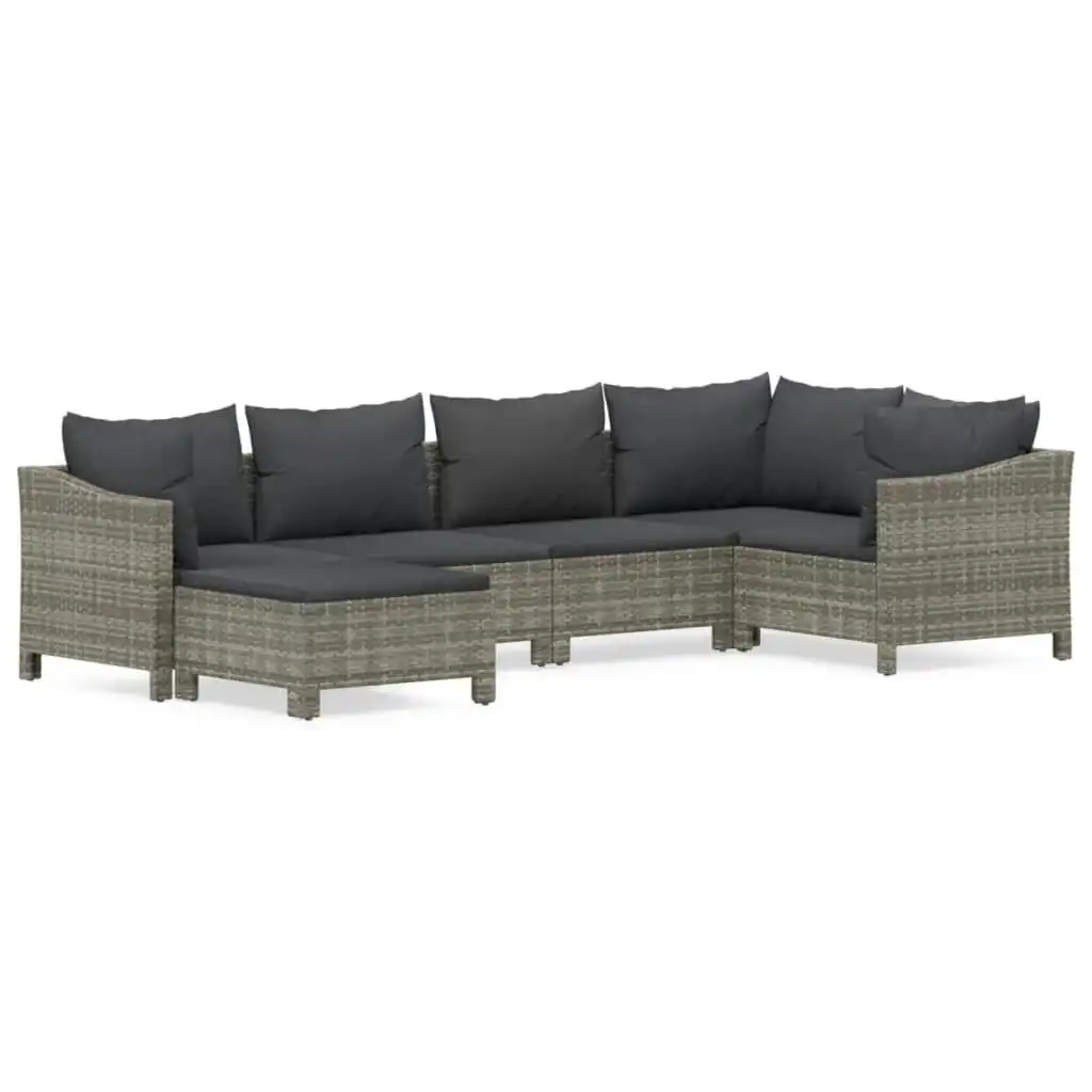 6 Piece Garden Lounge Set with Cushions Grey Poly Rattan 3187291