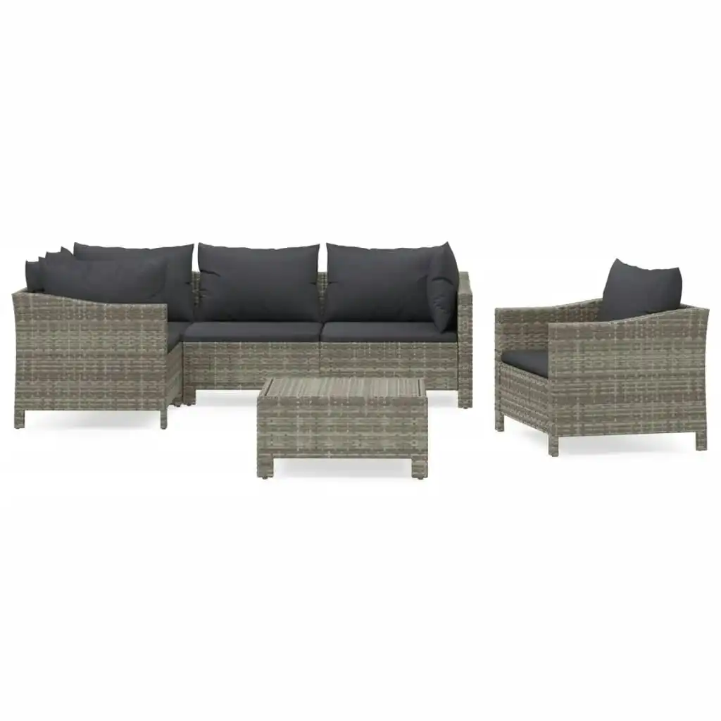 6 Piece Garden Lounge Set with Cushions Grey Poly Rattan 3187281