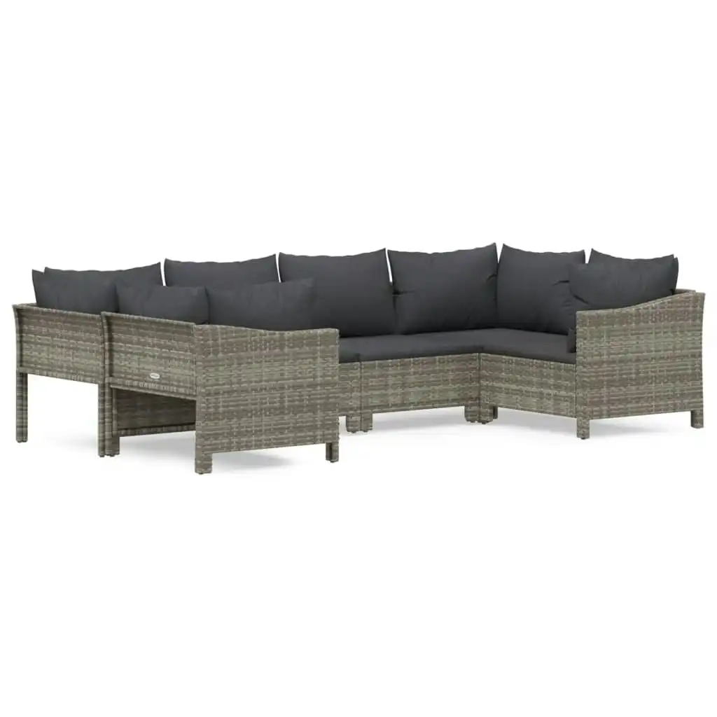 6 Piece Garden Lounge Set with Cushions Grey Poly Rattan 3187300