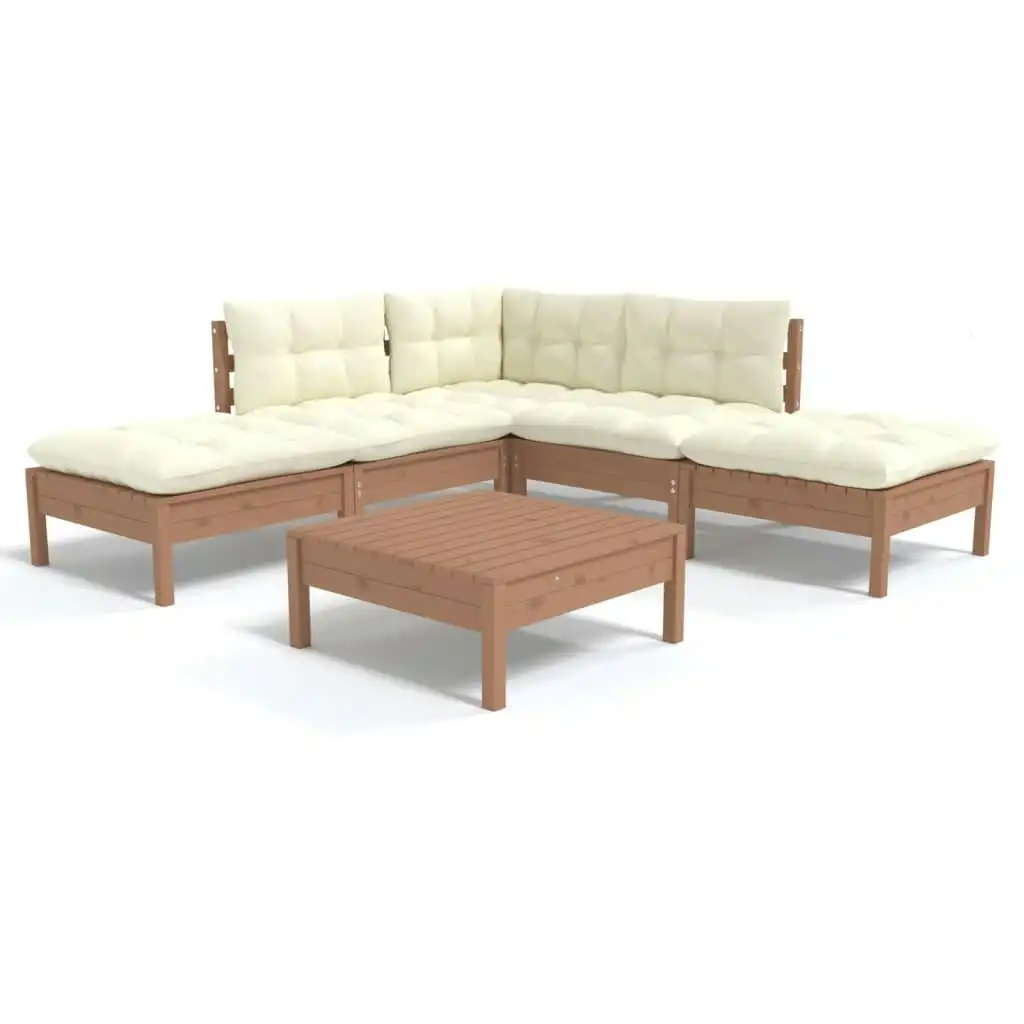 6 Piece Garden Lounge Set with Cushions Honey Brown Pinewood 3096319