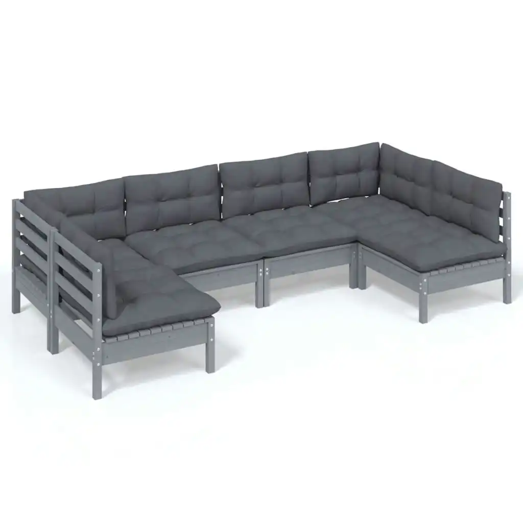 6 Piece Garden Lounge Set with Cushions Grey Solid Pinewood 3097153