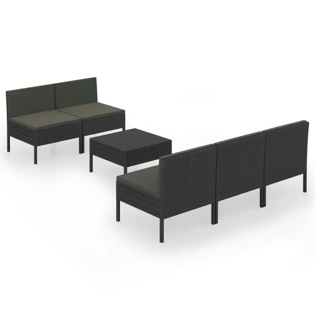 6 Piece Garden Lounge Set with Cushions Poly Rattan Black 3094321