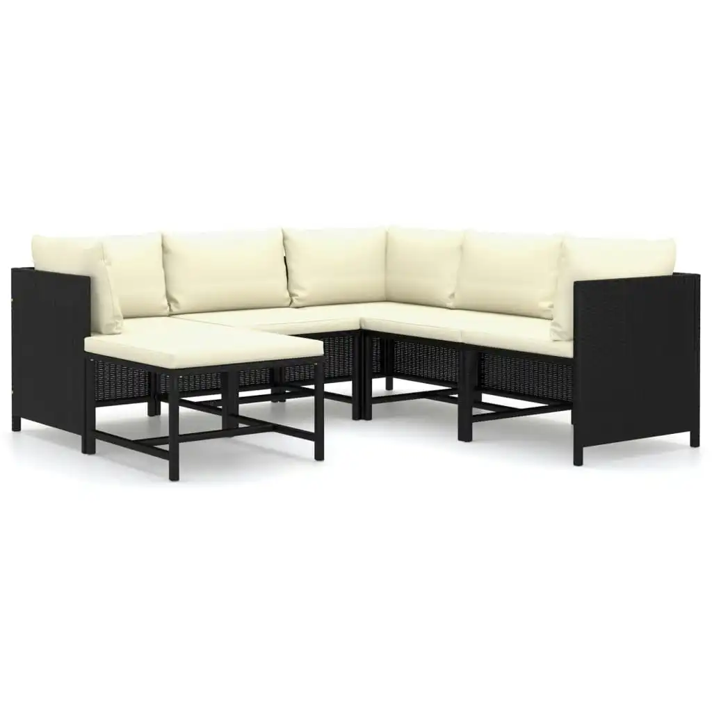 6 Piece Garden Lounge Set with Cushions Poly Rattan Black 3059787