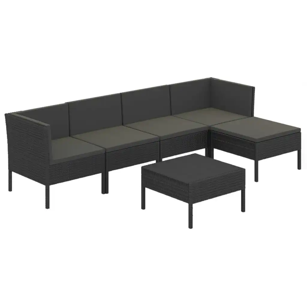 6 Piece Garden Lounge Set with Cushions Poly Rattan Black 3094385