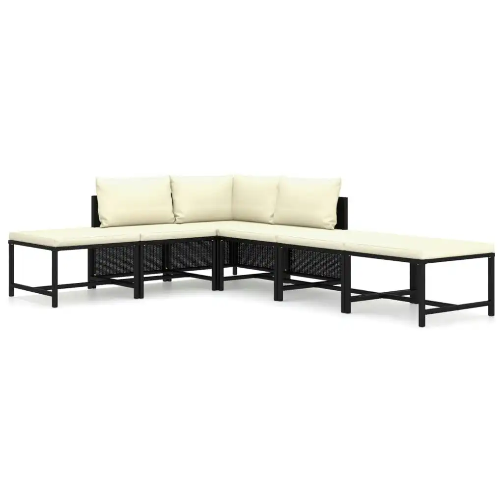 6 Piece Garden Lounge Set with Cushions Poly Rattan Black 3059782